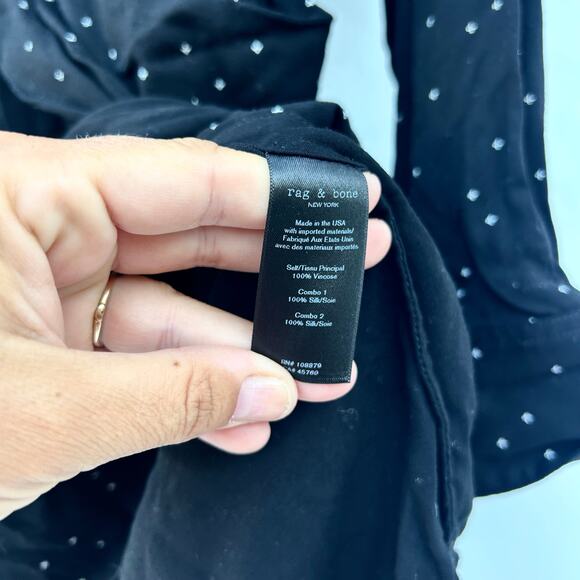 Rag & Bone Lucas Shirt Dress Black Collared Silk Large Short Long Sleeve - Picture 7 of 7